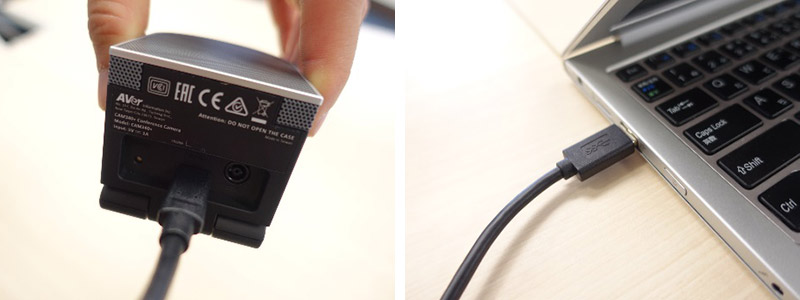 カメラユニット背面端子にはType-Cで接続し、PCのUSBポートへはUSB(3.0)接続する。