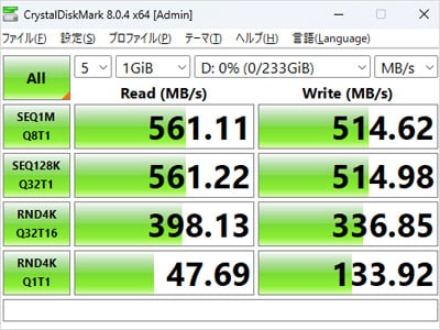 2.5インチSSD(Crucialの「MX500 250GB」)